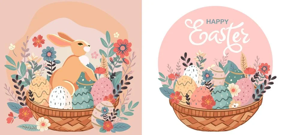 Happy Easter set of banners, greeting cards, posters, holiday covers. Trend.. Stock Illustration