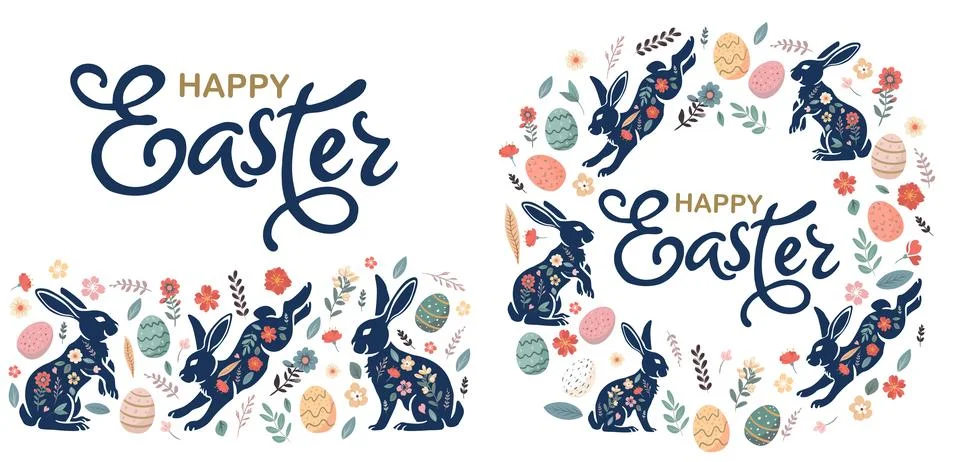 Happy Easter set of banners, greeting cards, posters, holiday covers. Trend.. Stock Illustration