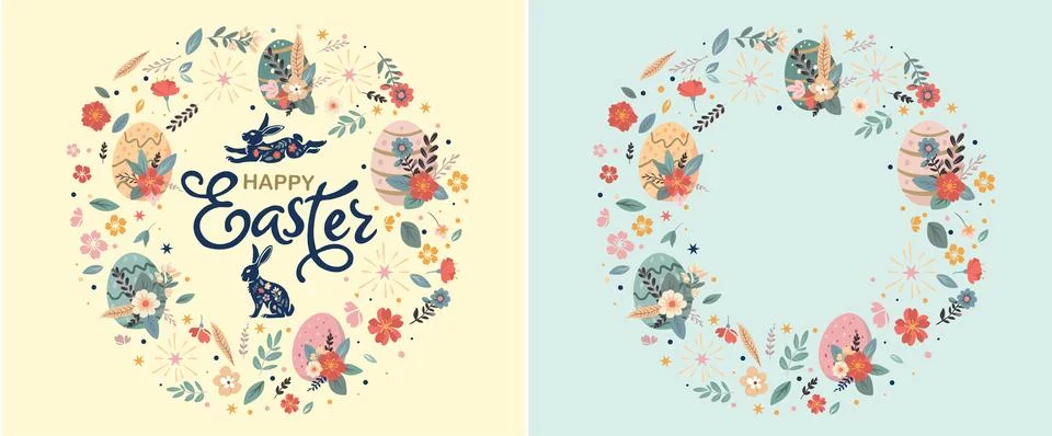 Happy Easter set of banners, greeting cards, posters, holiday covers. Trend.. Stock Illustration