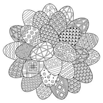 Happy Easter. set of black and white easter eggs. Coloring book for adults fo Stock Illustration