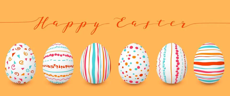 Happy Easter. Set of colorful Easter eggs with different simple textures. sim 스톡 일러스트