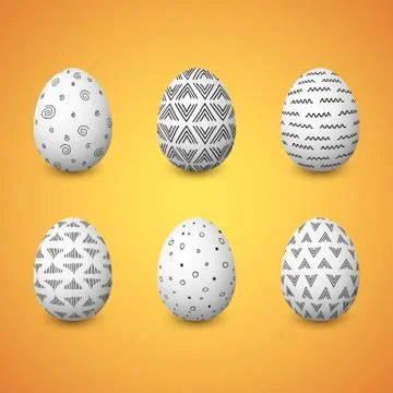 Happy Easter. Set of colorful Easter eggs with different simple textures on w 스톡 일러스트