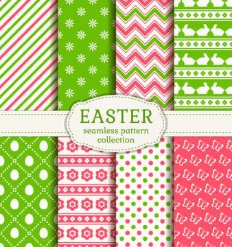 Happy Easter! Set of cute holiday backgrounds. Collection of seamless pattern Stock Illustration