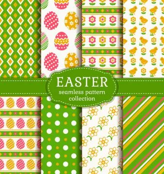 Happy Easter! Set of cute holiday backgrounds. Collection of seamless pattern Stock Illustration
