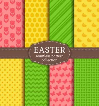 Happy Easter! Set of cute holiday backgrounds. Collection of seamless pattern Stock Illustration