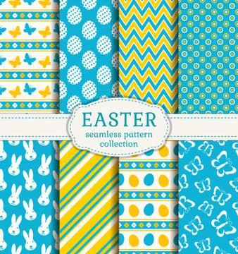 Happy Easter! Set of cute holiday backgrounds. Collection of seamless pattern Stock Illustration