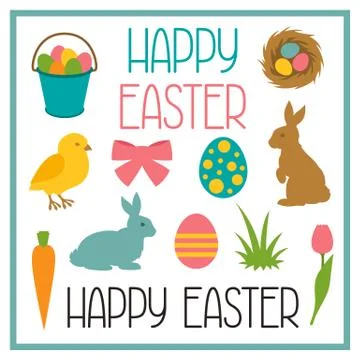 Happy Easter set of decorative objects. Can be used for holiday design 스톡 일러스트