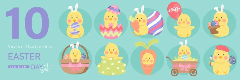 Happy Easter Set. designs for spring holidays. Cute congratulations with painted Stockillustratie