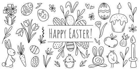 Happy Easter set doodle sketch style illustration イラスト素材