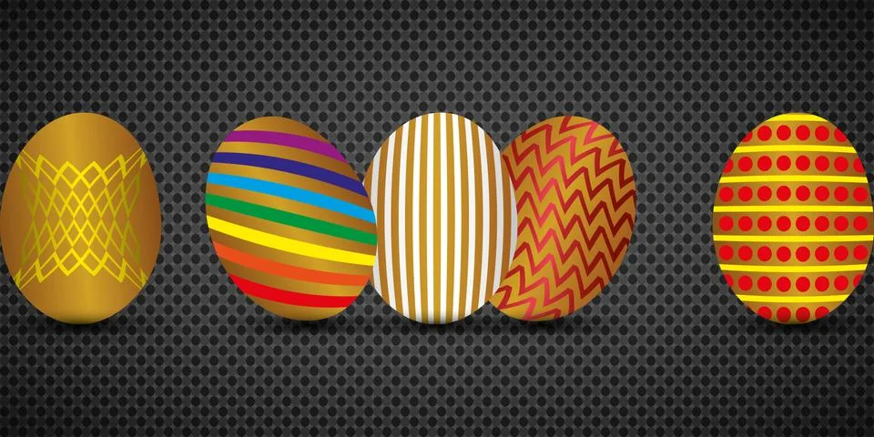 Happy Easter. Set of Easter eggs with different texture. Spring holiday. Vector  Stock Illustration