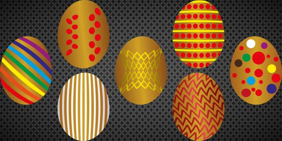 Happy Easter. Set of Easter eggs with different texture. Spring holiday. Vector  Stock Illustration