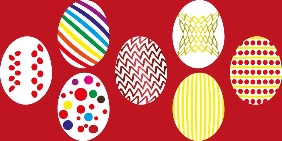 Happy Easter. Set of Easter eggs with different texture. Spring holiday. Vector  Stock Illustration