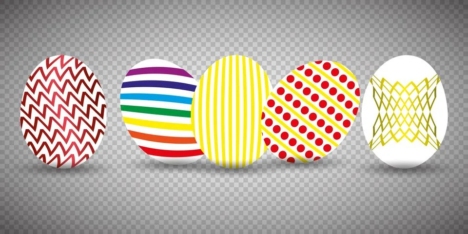 Happy Easter. Set of Easter eggs with different texture. Spring holiday. Vector  Stock Illustration