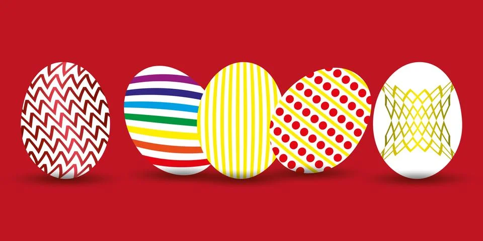 Happy Easter. Set of Easter eggs with different texture. Spring holiday. Vector  Stock Illustration