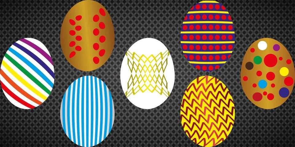 Happy Easter. Set of Easter eggs with different texture. Spring holiday. Vector  Stock Illustration