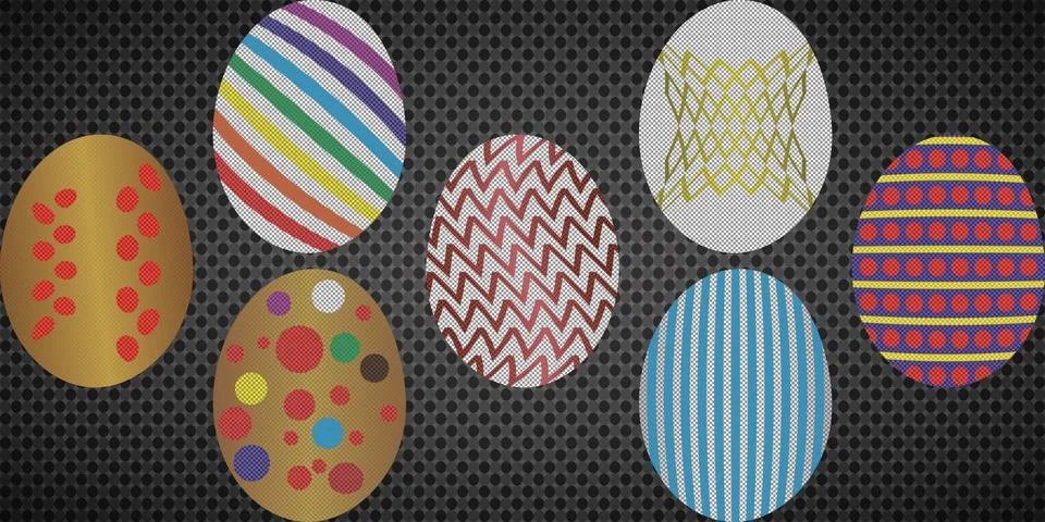 Happy Easter. Set of Easter eggs with different texture. Spring holiday. Vector  Stock Illustration