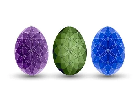 Happy Easter. Set of Easter eggs with different texture isolated on a white Stock Illustration