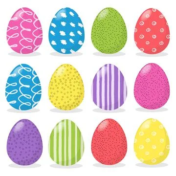 Happy Easter. Set of easter eggs with different texture on a white background Illustrazione stock