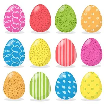 Happy Easter. Set of easter eggs with different texture on a white background Stock Illustration
