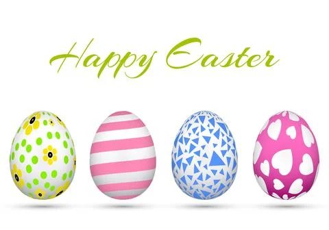 Happy Easter. Set of Easter eggs with different texture on a white background Illustrazione stock