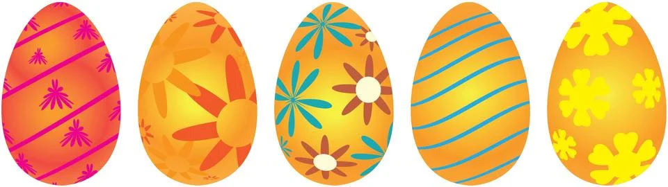 Happy Easter. Set of Easter eggs with different texture on a white background. Stock Illustration