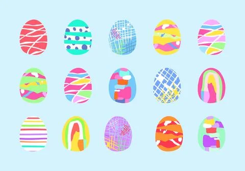 Happy easter. Set of Easter eggs. Easter symbol with abstract pattern in retro Stock Illustration