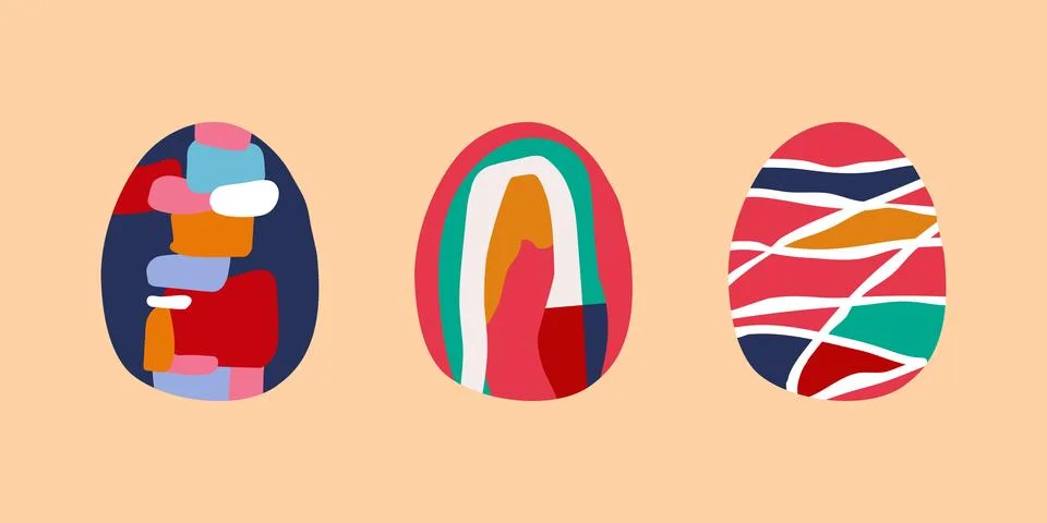 Happy easter. Set of Easter eggs. Easter symbol with abstract pattern in retro Stock Illustration