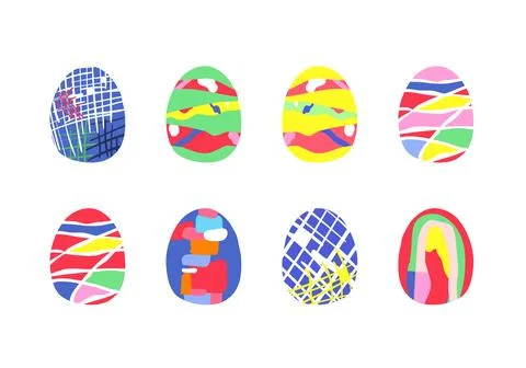 Happy easter. Set of Easter eggs. Easter symbol with abstract pattern in retro Stock Illustration