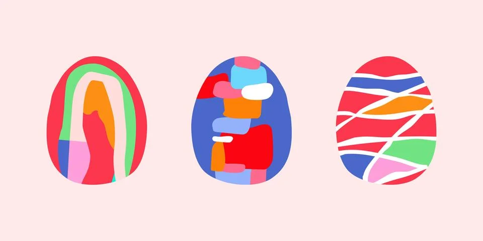 Happy easter. Set of Easter eggs. Easter symbol with abstract pattern in retro Stock Illustration