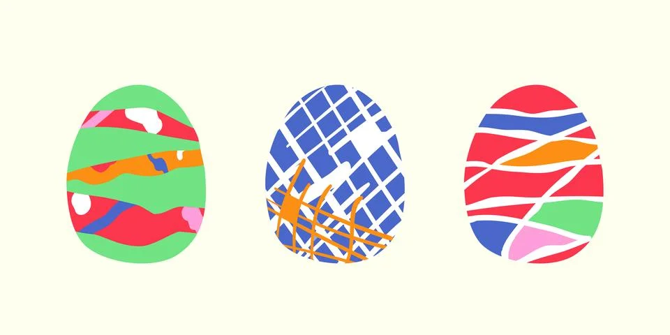 Happy easter. Set of Easter eggs. Easter symbol with abstract pattern in retro Stock Illustration