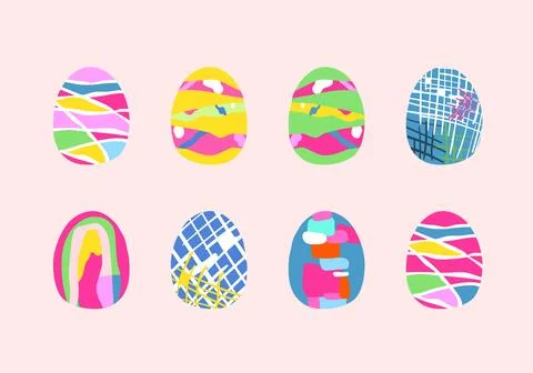 Happy easter. Set of Easter eggs. Easter symbol with abstract pattern in retro Stock Illustration