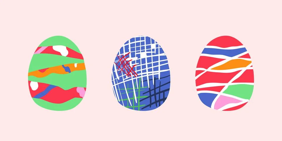 Happy easter. Set of Easter eggs. Easter symbol with abstract pattern in retro Stock Illustration
