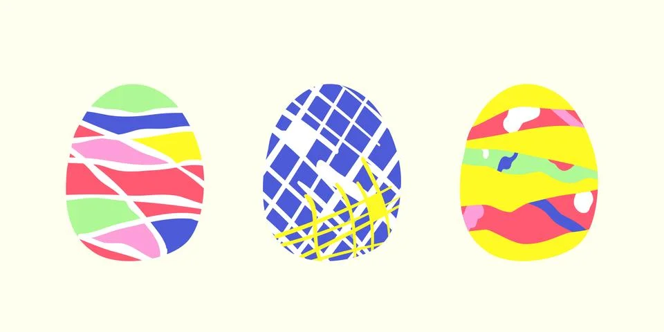 Happy easter. Set of Easter eggs. Easter symbol with abstract pattern in retro Stock Illustration