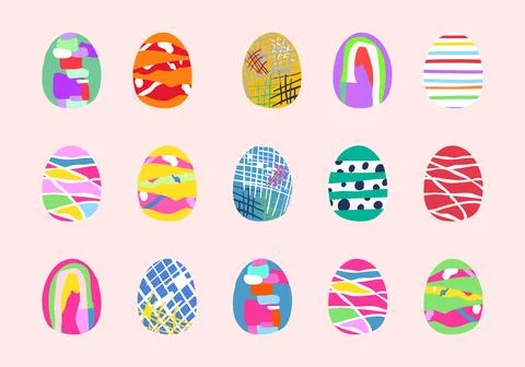 Happy easter. Set of Easter eggs. Easter symbol with abstract pattern in retro Stock Illustration