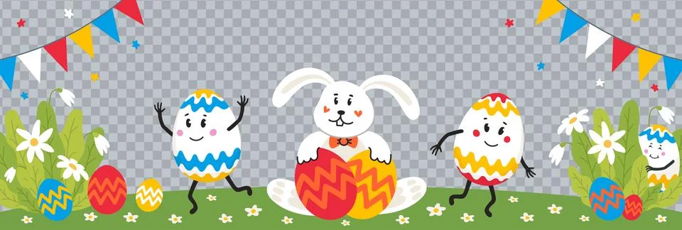 Happy Easter Set with eggs and bunnies 库存插图