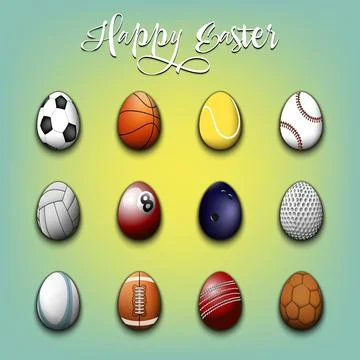 Happy Easter. Set eggs in the form of sport balls Stock Illustration