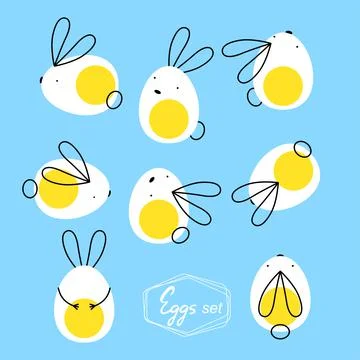Happy Easter set with eggs or rabbits. Cute bunny vector illustration. EPS 10 Stockillustratie