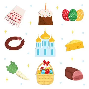 Happy Easter. Set of festive, religious and conceptual symbols Stock Illustration