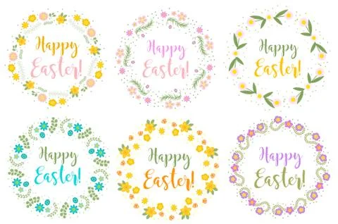 Happy Easter set floral frame for text, isolated on white background. Vecto.. Stock Illustration