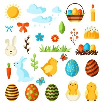 Happy Easter set of holiday items. Stock Illustration