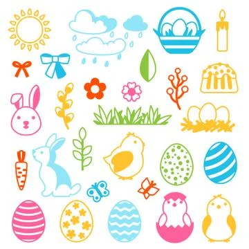Happy Easter set of holiday items. Stock Illustration