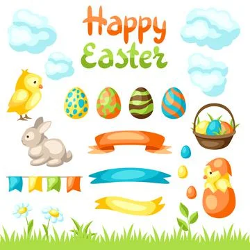 Happy Easter set of holiday items. Illustrazione stock