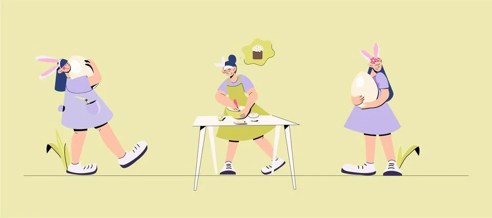 Happy Easter set of illustrations Stock Illustration