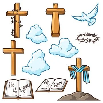 Happy Easter set of items. Background with religious symbol. 스톡 일러스트