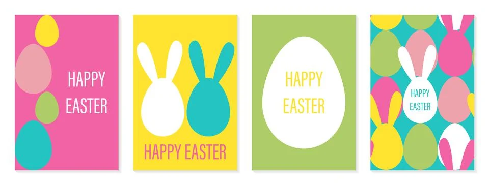 Happy Easter set of posters, cards or covers in modern minimalistic style w.. Stock Illustration