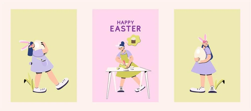 Happy Easter set of posters Illustrazione stock