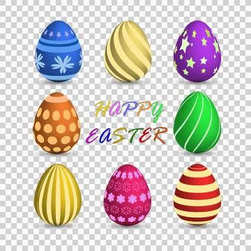 Happy easter. Set of realistic Easter eggs with different texture and ornamen Stockillustratie