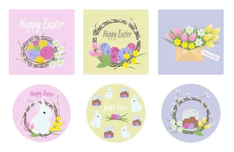 Happy Easter set of vector cards Stock Illustration