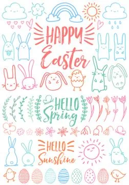 Happy Easter, set of vector doodles Stock Illustration