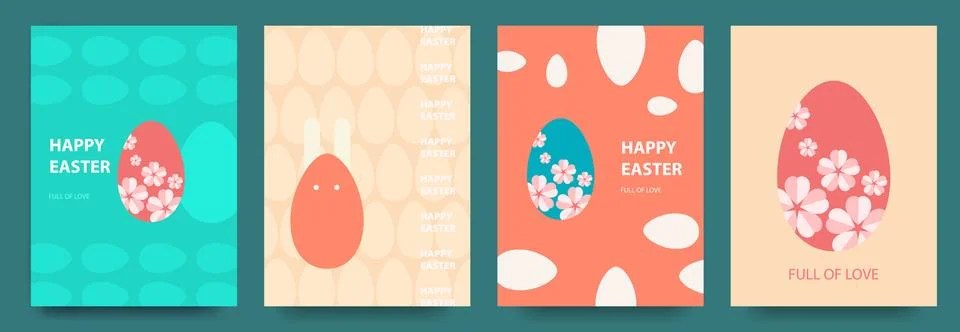 Happy easter Set of vector easter cards with easter eggs, bunny, patterns 库存插图